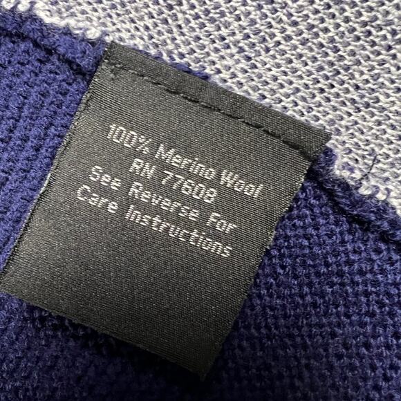 J. Peterman Navy Blue Floral Open Wrap Cardigan Sweater 100% Merino Wool Size L - Picture 12 of 13